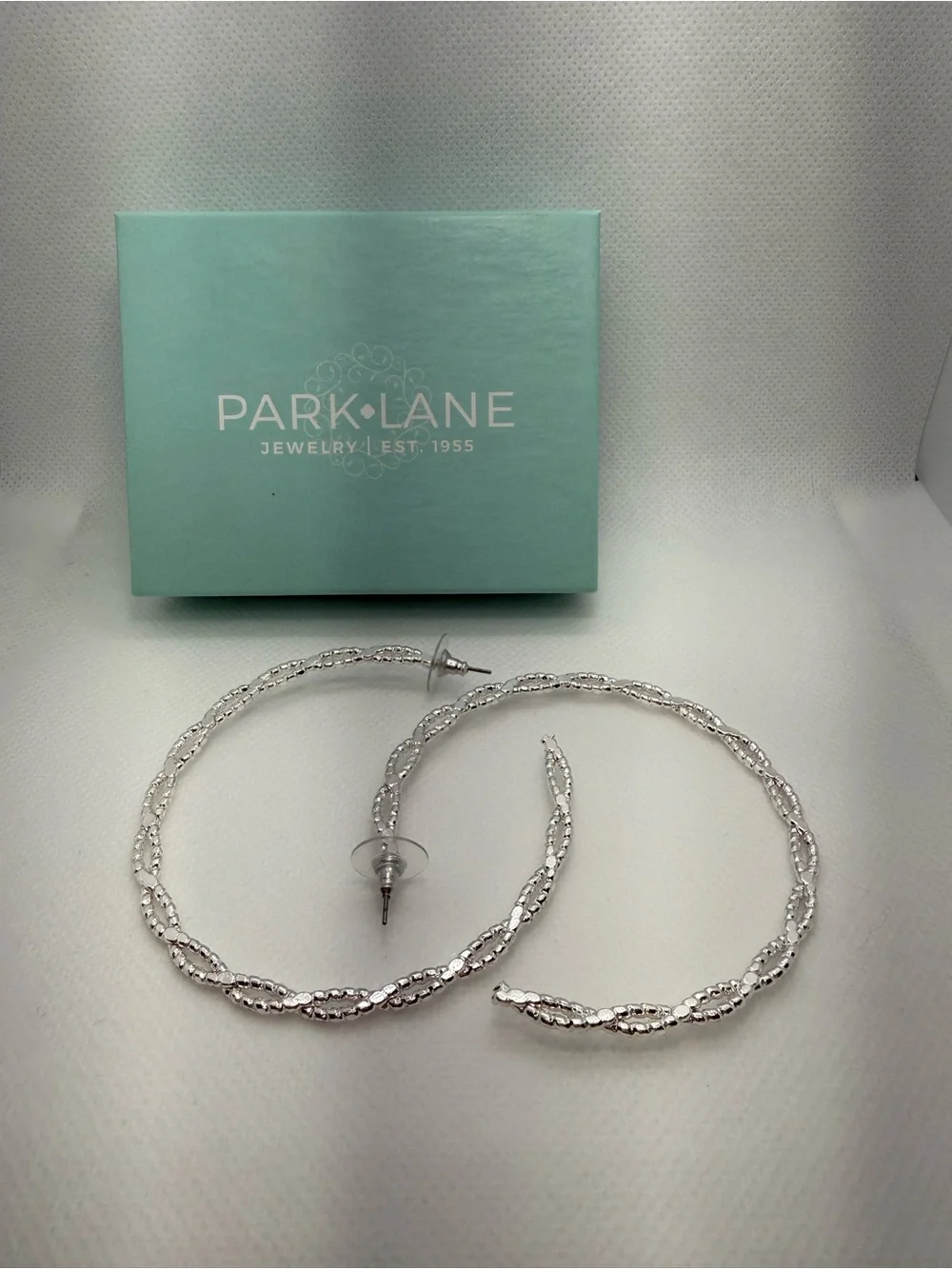 Park Lane Wrangler Large Hoop Earrings Silver Tone Braided Statement Hoops